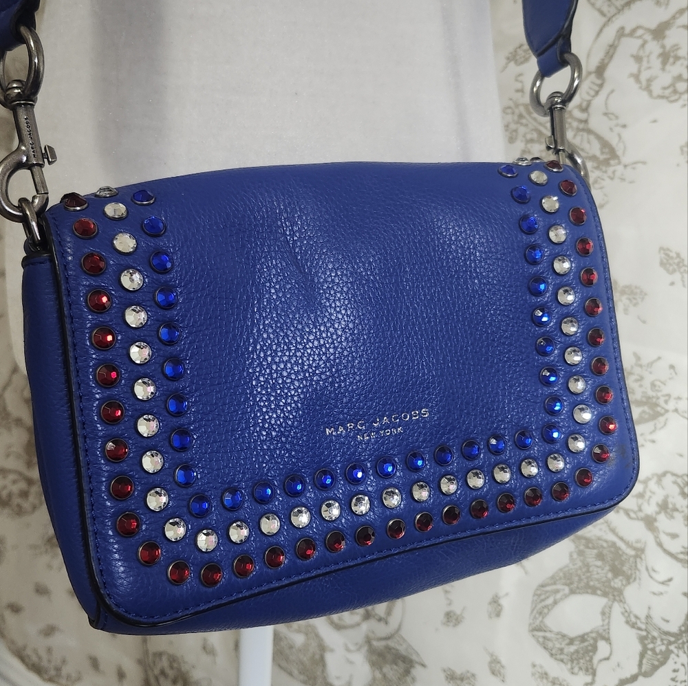 MARC JACOBS LIMITED EDITION RED WHITE AND BLUE RHINESTONE CROSS BODY BAG